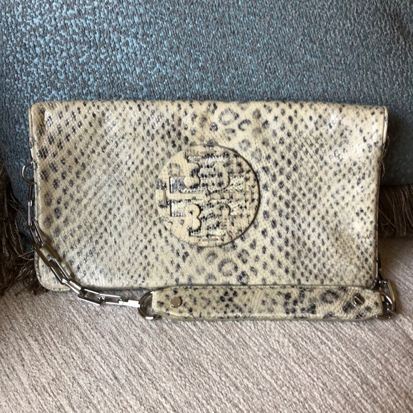 Tory Burch python clutch with detachable strap - Picture 1 of 5